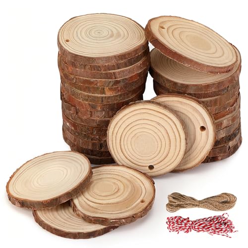 40 Pcs Rondin De Bois Naturel 5-6cm Sans Trou, Tranches De Bois Brut 10mm, Disques Ronds Pour Bricolage, Décoration Mariage, Décoration Noël bois,...