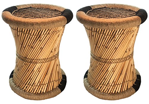 Natural Geo Moray Decorative Handwoven Jute Accent Stool (2, Black Beige Striped)
