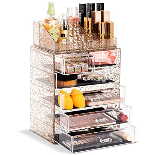 Image of Sorbus Acrylic Makeup Organizer Set, 6-Drawer Vanity & Countertop Cosmetic Storage with Small & Wide Compartments, Glitter Makeup Storage for Brushes, Jewelry - Holiday Gift for Women & Teens
