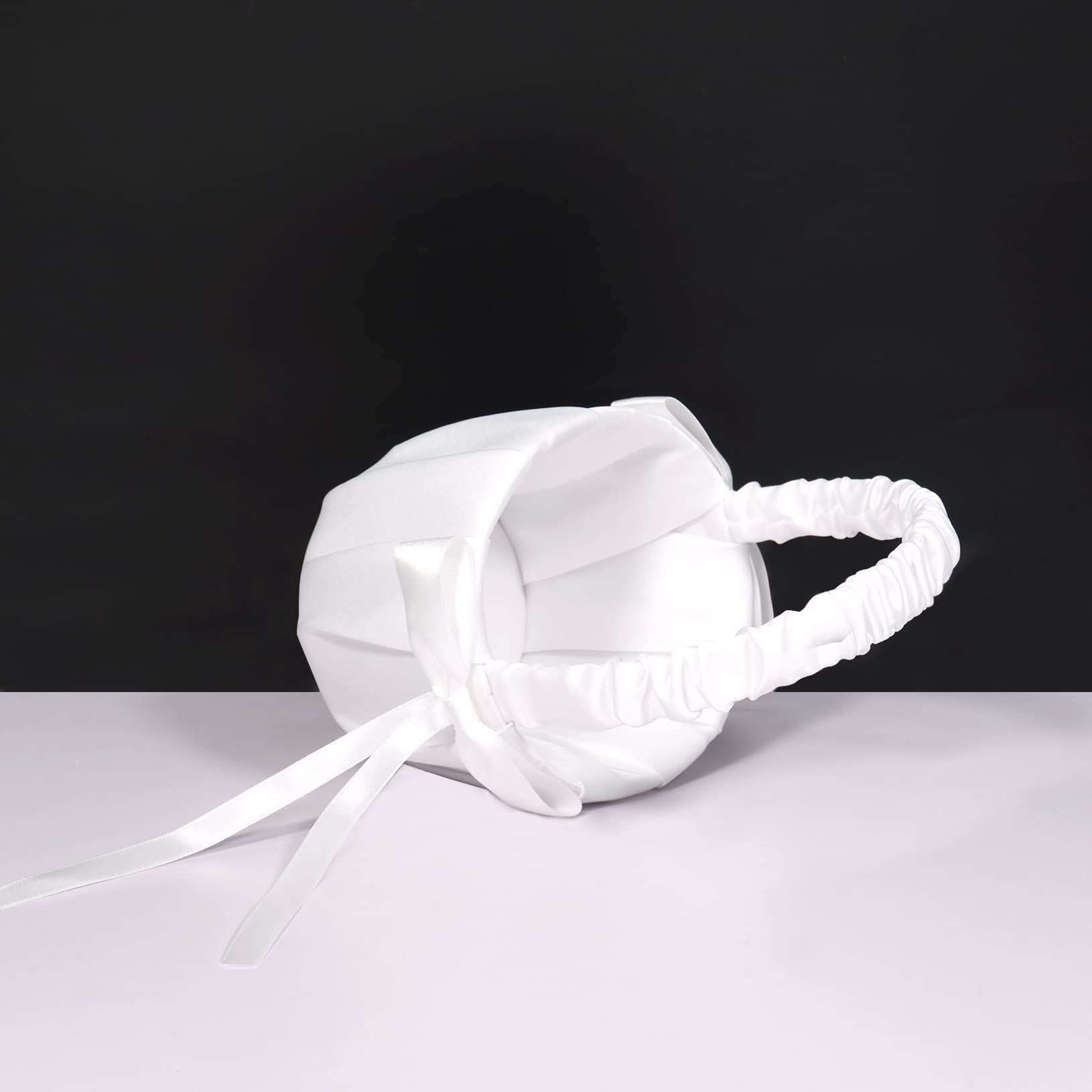 Cestino Portafiori Matrimonio In Raso Bianco Con Perle - Per Flower Girl E Cerimonie