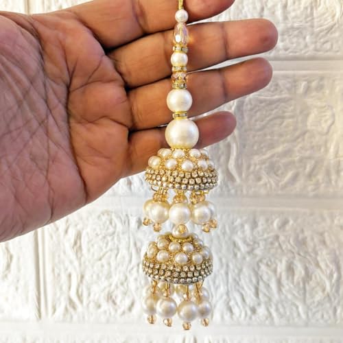 Image of Adikala Craft Store Handmade Ethnic Latkan Tassel Set of 2 for Saree Pallu, Blouse, Suits, Dupatta, Lehenga Decor | Ethnic Saree Pallu, Blouse, Suit, Dupatta & Lehenga Decoration (White Glitter D2)