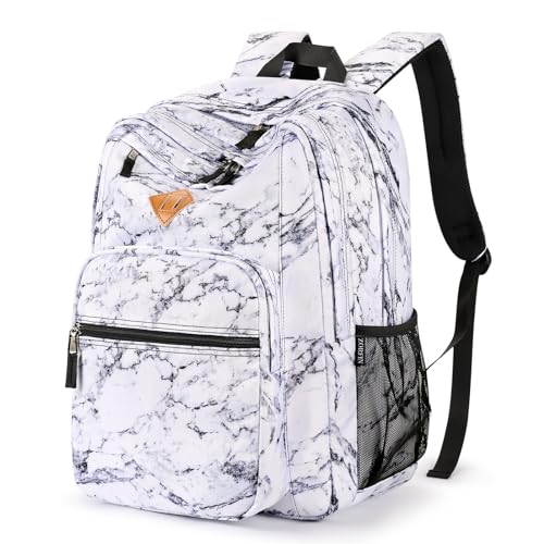ZORFIN 26L Backpack for College, and Travel: Water Resistant Bookbag - Marble