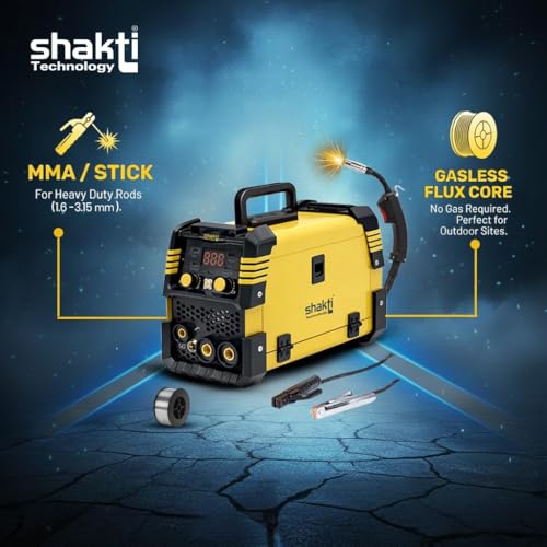 Image of Shakti Technology 200A MAG /MMA 3-in-1 Welding Machine, Gasless Flux Core Inverter Welder with IGBT Technology, Digital Display, & Complete Accessory Kit - 7kg Portable Design