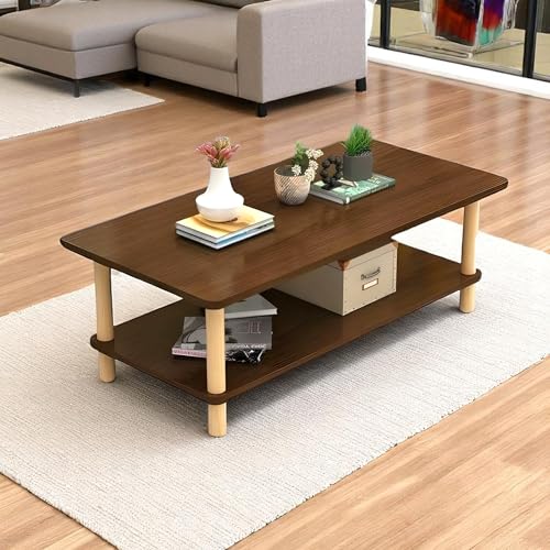 Image of Coffee Table - Rectangle Center Table for Living Room | Engineered Wood Tea Table with Storage | Stylish Teapoy Table for Hall, Lounge, and Office (Dark Oak)