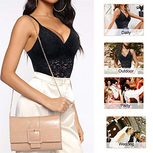 Brabic Lace Bodysuit For Women Tummy Control Shapewear Sleeveless Tops V-Neck Backless Camisole Jumpsuit Shaper (Black, Medium) #TOP3