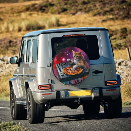 Image of Cats Eat Pizza Spare Tire Cover for Rv SUV Trailer Truck- Funny Cute Decor Tire Cover Polyester Wheel Covers Universal Fit for Outdoor Camper Travel,17 inch