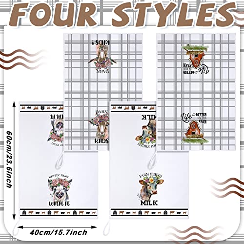 Mixweer Set Of 4 Funny Farm Animal Kitchen Towels Floral Crown Cow Dish Towels Watercolor Farmhouse Goat Pig Print Dish Towel Absorbent Hand Towels For Housewarming Gift 15.75 X 23.62 In #TOP2