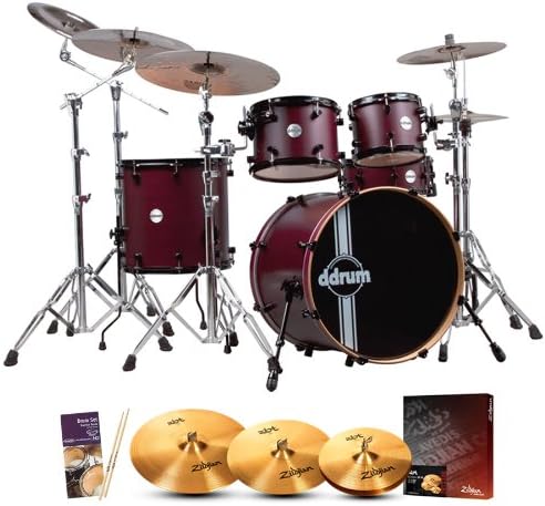 ddrum REFLEX-RSL-5-PC-WRS-KIT-3 Reflex RSL 5-Piece w/ Cymbals, Drum Set Survival Guide, and Drumsticks - Wine Red Satin