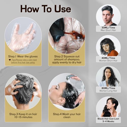 Schwarzes Haarfärbeshampoo für Graues Haar, Sofort Haarfarben Shampoo für Männer und Frauen, Black Hair Dye Shampoo 3 in 1, 500ml