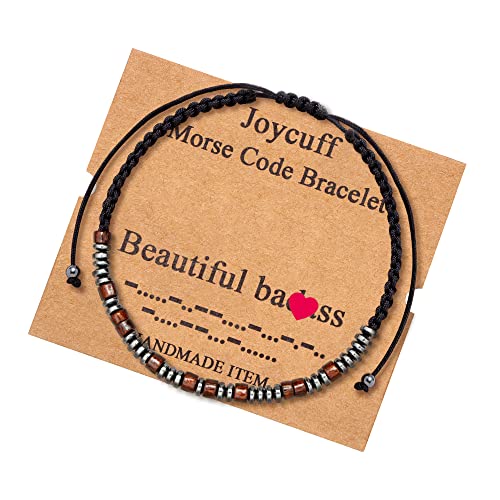 JoycuFF Inspirational 𝐌𝐨𝐫𝐬𝐞 𝐂𝐨𝐝𝐞 𝐁𝐫𝐚𝐜𝐞𝐥𝐞𝐭 𝐟𝐨𝐫 𝐖𝐨𝐦𝐞𝐧 Secret Message Wood Beads with Cord Jewelry Birthday Mother's Day 𝐆𝐢𝐟𝐭 𝐟𝐨𝐫 𝐇𝐞𝐫 Mother Grandmother