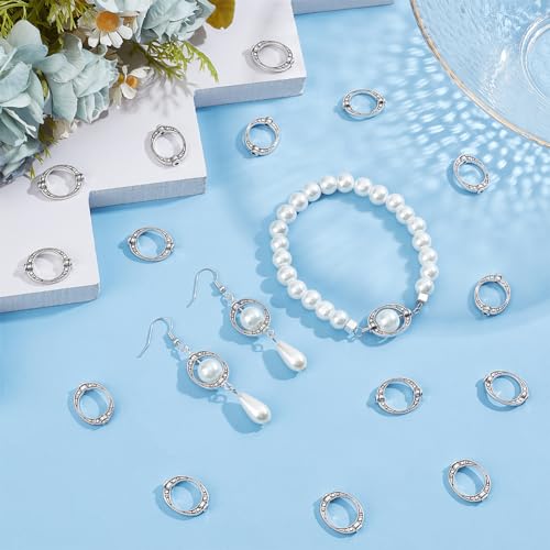 SUNNYCLUE 1 Box 120Pcs Bead Frames 10mm Circle Bead Frame Bulk Antique Silver Alloy Tibetan Style Hollow Round Beads Frames Metal Charms for jewellery Making Supplies DIY Bracelets Necklaces Earrings - Image 4