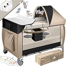 Carro Bebé Completo KIDIZ® Cuna de bebé 3 en 1 cama de viaje, combi set, cama de bebé con cambiador, mosquitero corral de juego, negro/beige