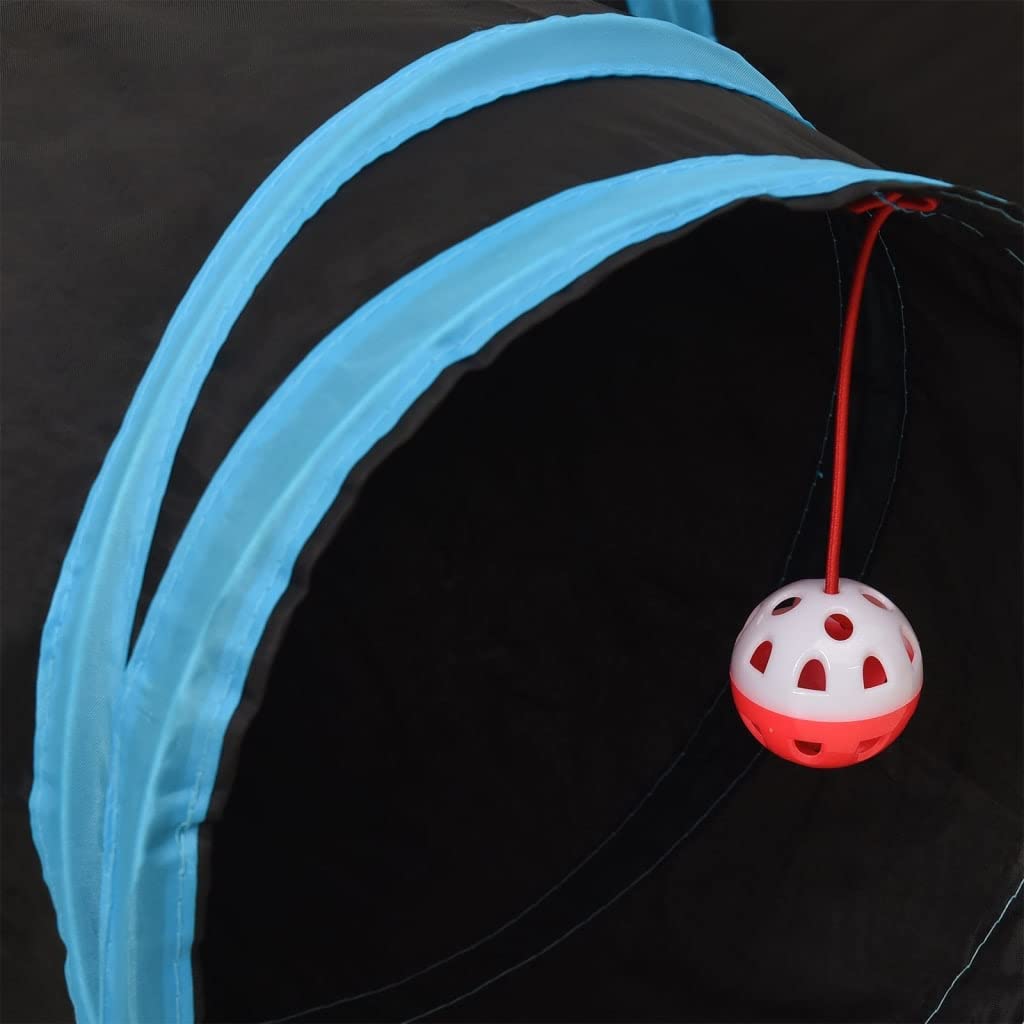 Katzentunnel 3-Wege Schwarz Blau 90 cm Polyester Stahlrahmen Indoor Outdoor Spielzelt Krabbeltunnel Versteckspielzeug