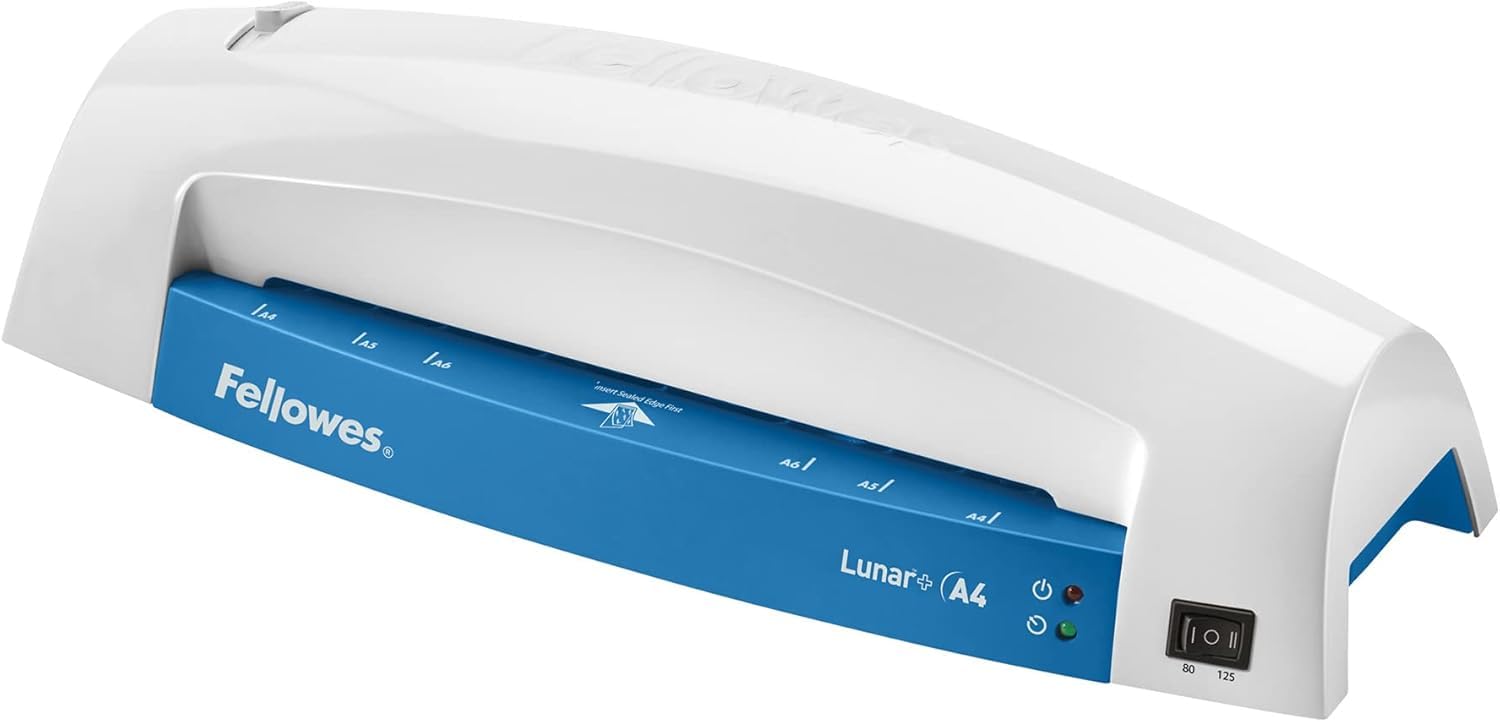Fellowes Lunar+ bez dżemu laminator A4 do użytku domowego - 4-minutowy czas nagrzewania - 80-125 mikronów - niebieski