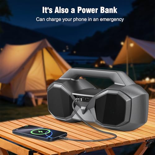 KMAG Bluetooth Speaker Wireless, 80W Loud Speaker with Deeper Bass, IPX7 Waterproof, 20H Playtime, Cool Lights, TWS, Portable Speaker for Home, Outdoor, Workshop, Party, Gift for All (Sliver) - Image 6