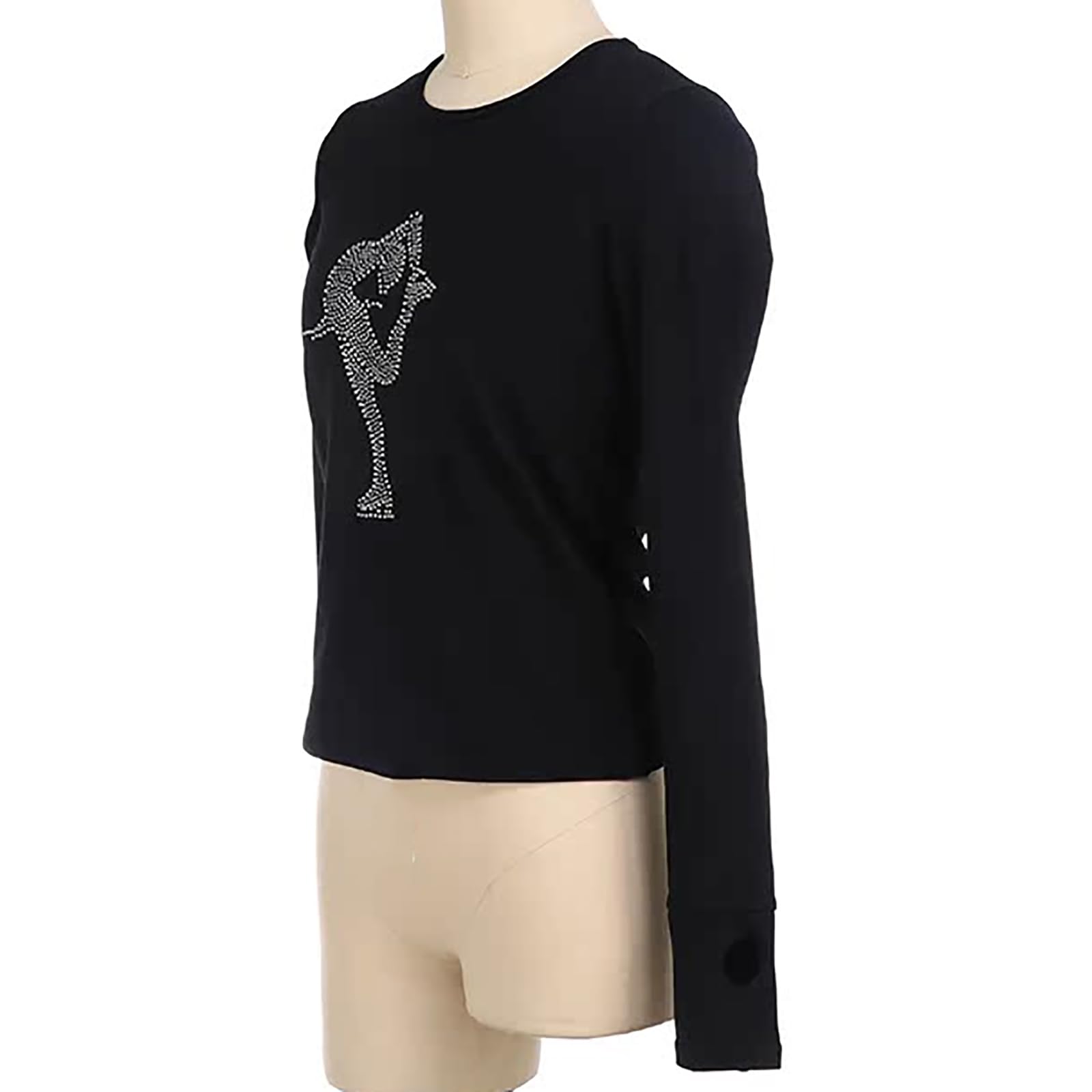 Chaqueta de Patinaje sobre Hielo para Mujer Manga Larga Top de Patinaje Artístico para Niñas(Size:XL,Color:Negro)