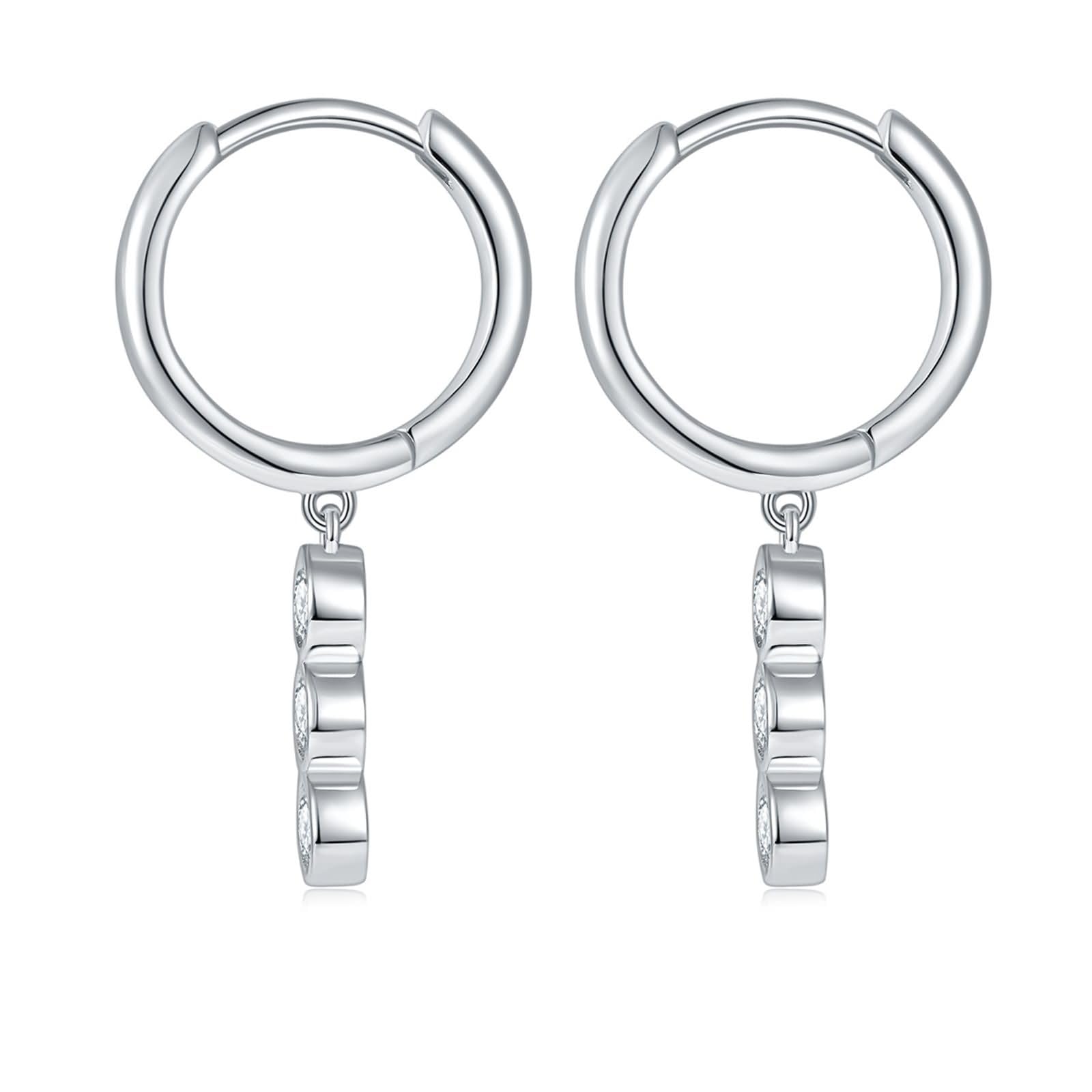 Pendientes Oro Blanco 9K / 14K / 18Kt para Mujer, Redondo con Moissanita, Colgantes Pendientes de Mujer Boda Plata
