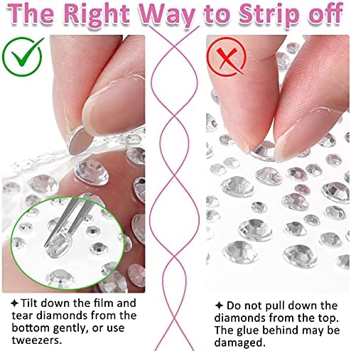 Rhinestone Stickers - Reastar 975PCS Self-Adhesive Gem Stickers with Tweezer, Acrylic Crystal Stick on Gems - for Nails Face Makeup Phone DIY Craft Decorations (3 Sheets, APPR 3-6mm)