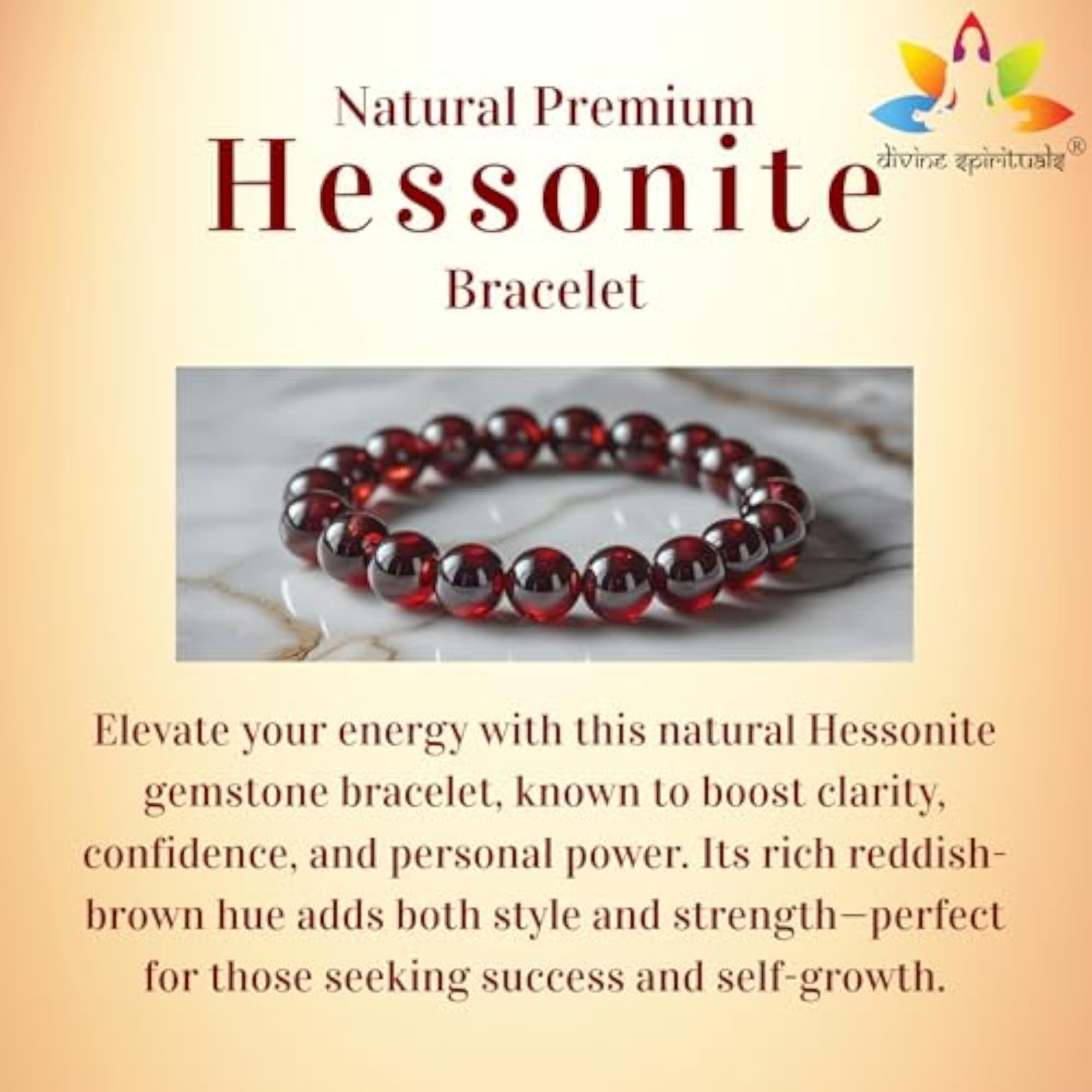 Unisex Premium Natural Hessonite Gemstone Bracelet, Certified
