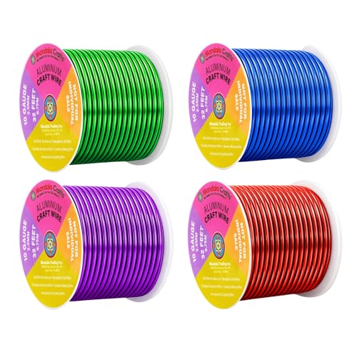 Image of Mandala Crafts 10 Gauge Anodized Aluminum Craft Wire for Jewelry Making - 128 FT Colored Flexible Rainbow Wire - Bendable for Bonsai Armature Crafting Sculpting