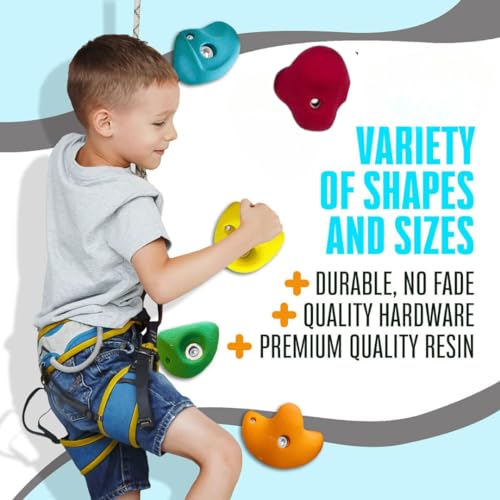 Image of White Tech Premium Rock Climbing Holds (15Pack) Multi-Colored Climbing Rock for Indoor and Outdoor Playground Play Set for Kids, Adult Climbing Wall Holds with Hardware Kit DIY Installation