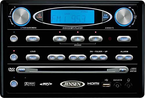 Jensen AWM975 AM/FM/CD/DVD/USB/WB/iPOD Ready Wallmount Stereo with HDMI Video, 108 Watts Total