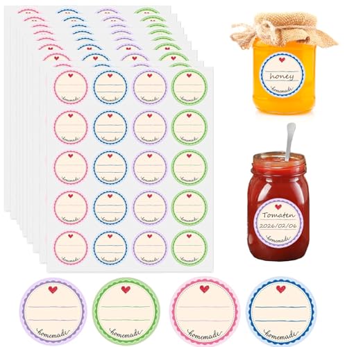 Xinfin 600 Stück Marmeladen Etiketten Selbstklebend Aufkleber Marmeladengläser zum Beschriften von Einmach-Gläsern Ablösbare Gewürzetiketten 38 mm Rund Handmade Sticker Geschenkaufkleber