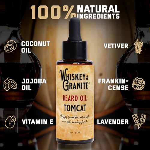 Image of Whiskey & Granite Beard Oil - Made in USA - 100% Natural Beard Conditioner, 1.7 oz (Tomcat)