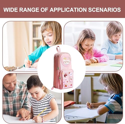 Image of Pencil Case Large Pencil Cases for Girls Boys Big Capacity Pencil Pouch with 3 Compartments School Stationary Kids College Students Office Aesthetic Pencil Pouch (Happy TIME Pink)