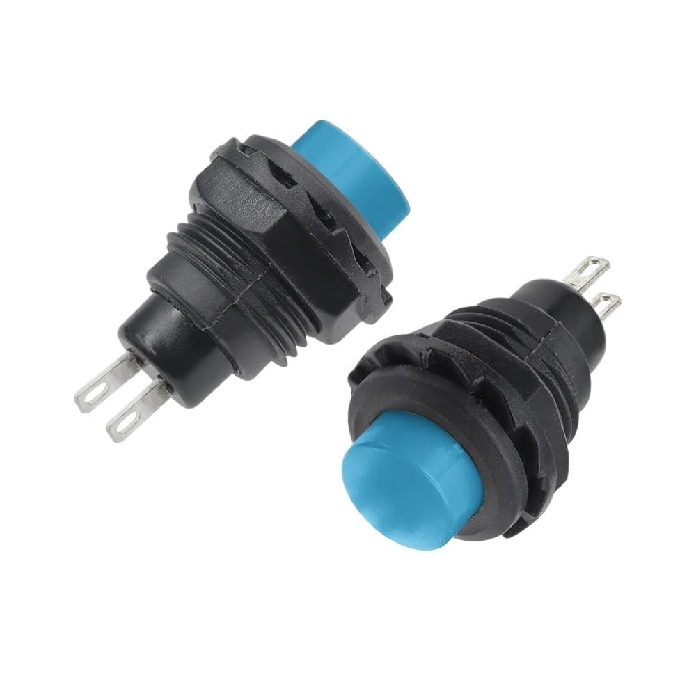 AUOQKQUT 6pc 12mm Round Head Self Resetting Lockless Switch 2A 125VAC DS-502 Short Button Switch Normally Open Blue