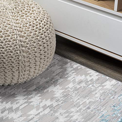 Image of JONATHAN Y Faded Trellis Gray /Turquoise Runner Rug 2X8 ft, Ancient for Living Room, Bedroom, Kitchen, Office, Easy-Cleaning, High Traffic, Pet-Friendly, Non-Shedding SOR206A-28