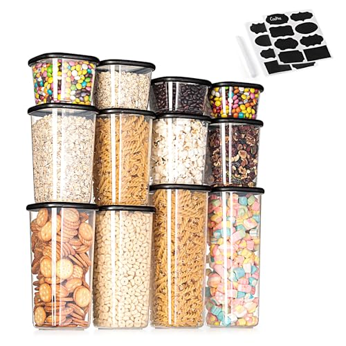 Romon Organizador cocina Juego de 12 Botes Cocina Almacenaje en PP Alimentario con Tapa, Transparentes Apilables Sin BPA para Almacenaje de Cereales y Pasta