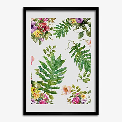 Peinture photo de fleurs tropicales avec cadre en bois moderne Tulup aux finitions soignées
