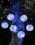 PARTPHONER Solar Lantern Solar Lights Outdoor Waterproof 6-Pack, Solar Powered Hanging Lights Cracked Glass Hanging Globes for Christmas Decoration, Shepherd Hook, Garden Tree Ornaments, Multi-Color