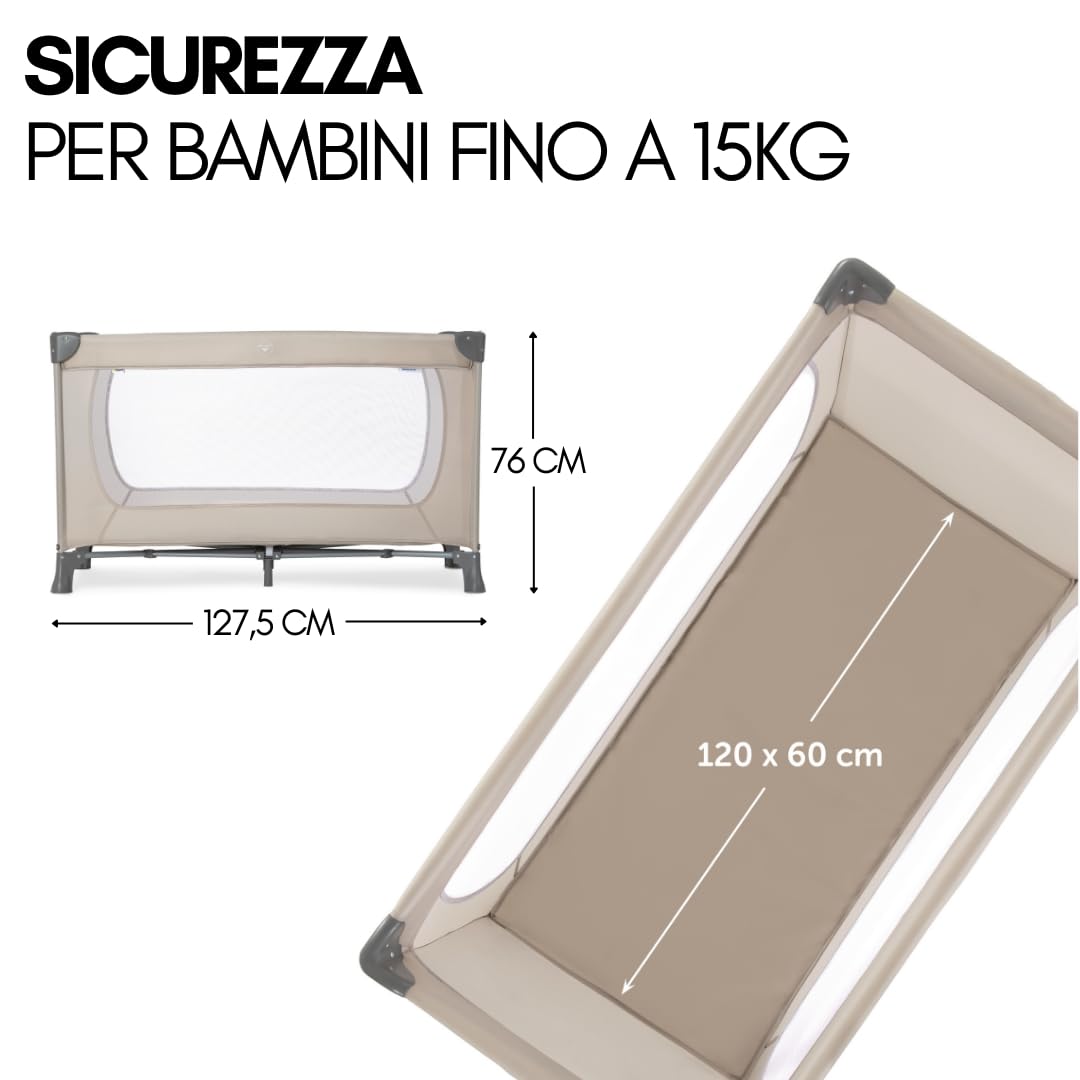 hauck Set Lettino Neonato Da Viaggio Dream N Play XXL con Materasso Comfort - Culla Neonato Pieghevole con Zanzariera, Coprimaterasso, Lenzuolo e Borsa - (Beige)
