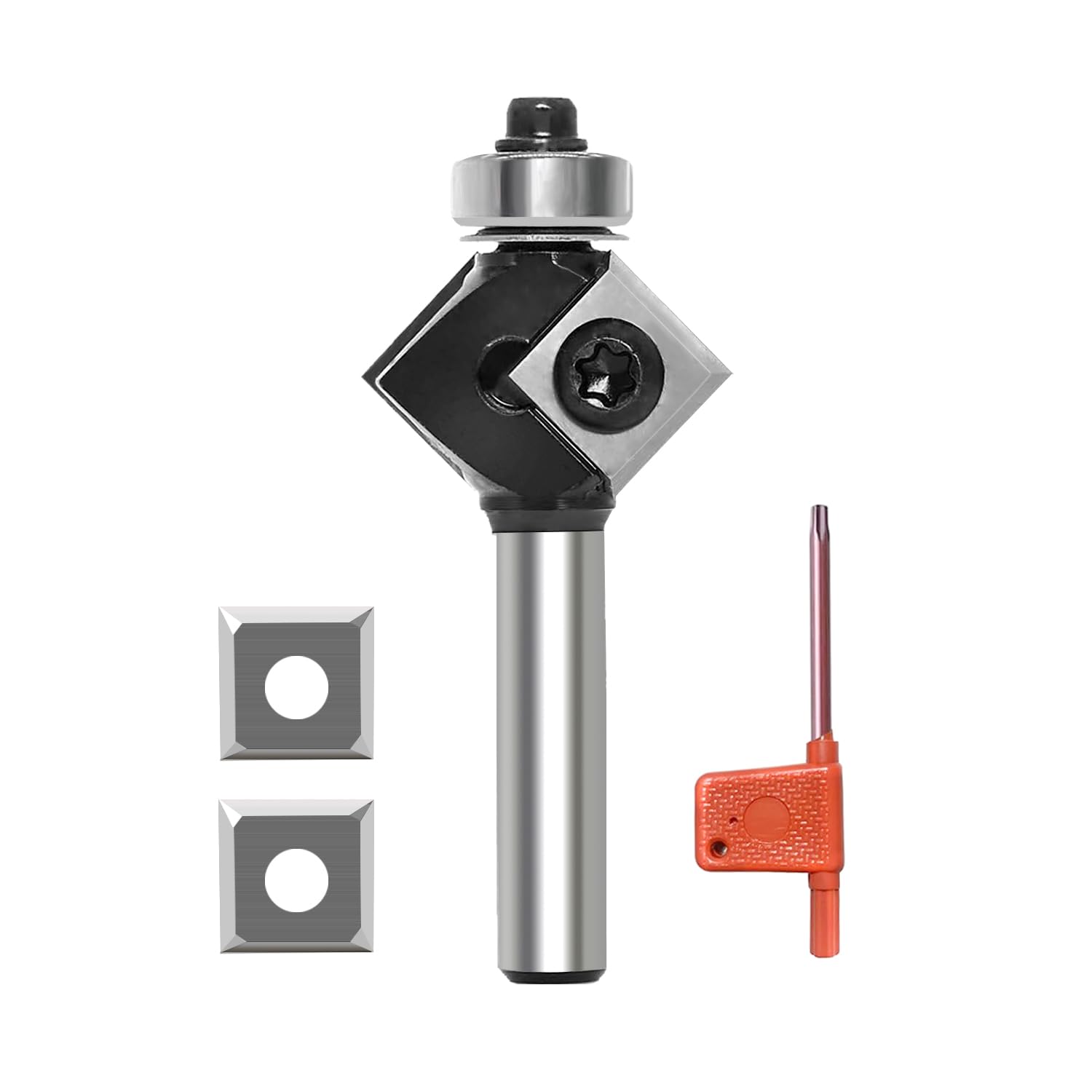 Fresa de biselado de 8 mm, hoja de metal duro intercambiable de 4 lados, fresadora de biselado para fresadora superior con rodamientos, fresa de madera de 45 grados para mecanizado de cantos