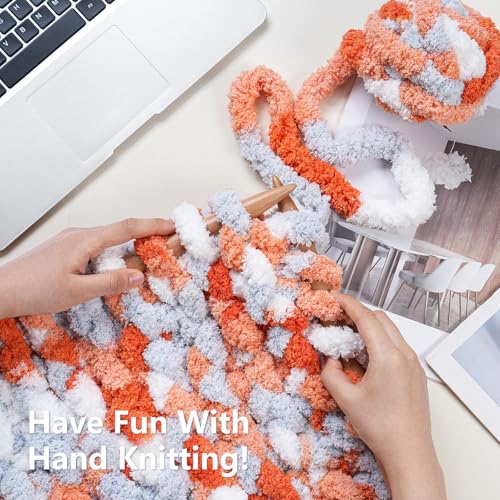 Image of Cozyful Chunky Yarn for Hand Knitting - #10 Chunky Chenille Blanket Yarn, Jumbo Big Thick Chunky Yarns for Crocheting, Tie Dye Bulky Knit Yarns, 8 Skein (20 yds 8 oz Each Skein), Multi Orange&Grey