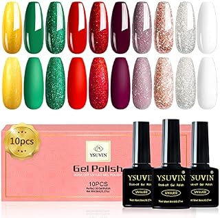 Yueshop 10pcs Gel Nail Polish Set, 10 Colors Nude Pink Brown White Glitter Gold Sliver Gel Polish Set Soak off UV/LED Gel Nail Polish Long Lasting Gel Varnish Manicure Set 8ml x10pcs (LIGHT+GLITTER)