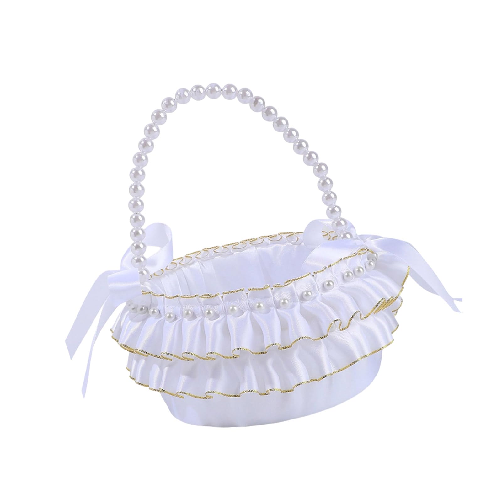 Decorative Fabric Petal Scattering Basket with Detachable Ribbon Bow for Bridal Wedding Flower Girls Baskets Small White Basket Flower Girls Baskets for Weddings