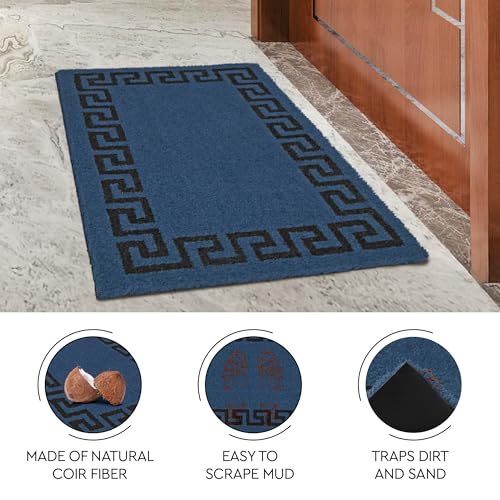 Image of Encasa XO Coir Door Mat for Home Entrance, Anti Slip PVC Back Blue