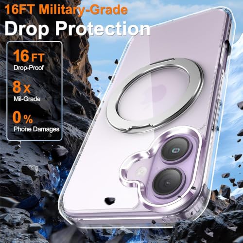 Image of EGOTUDE for iPhone 17 Case | Clear Hard Back Cover with 360 Magnetic Rotate Stand