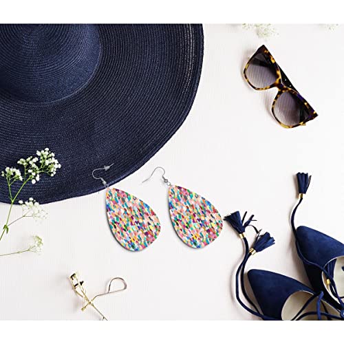 Zokola Colored Spots Cute Dangle Earrings, Watercolor Confetti Dots Paint Lightweight Leather Earrings Teardrop Leaf Earrings Jewelry Women Teen Friends4