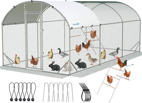 Quictent Essential Series 18x9x6.6ft Metal Chicken Coop Run with Climbing Ladder, Walk-in Outdoor Poultry Cage with PVC Coated Chicken Wire, Hen Duck Rabbit Farm House, Waterproof Anti-UV Cover