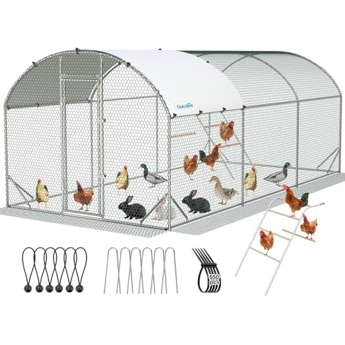 Quictent Essential Series 18x9x6.6ft Metal Chicken Coop Run with Climbing Ladder, Walk-in Outdoor Poultry Cage with PVC Coated Chicken Wire, Hen Duck