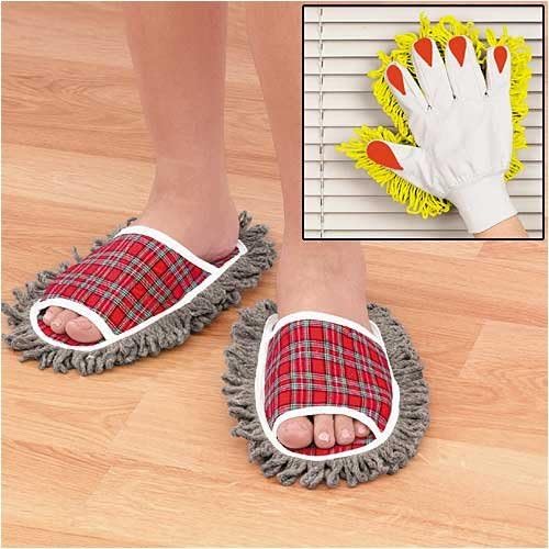 Kirinstores (TM) Red Plaid Dusting Mop Slippers Cleaning Shoe