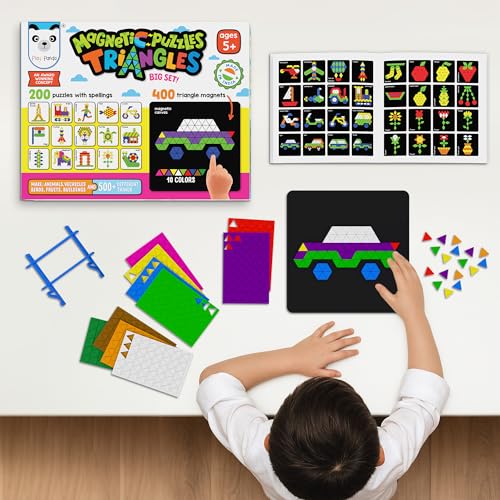 Image of PLAY PANDA Magnetic Puzzle Board with 400 Triangle Shapes & 200 Patterns for Kids