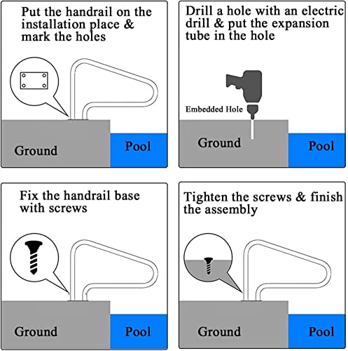 Corrimão para piscina, corrimão para piscina em aço inoxidável 304, corrimão para escada, com tampa