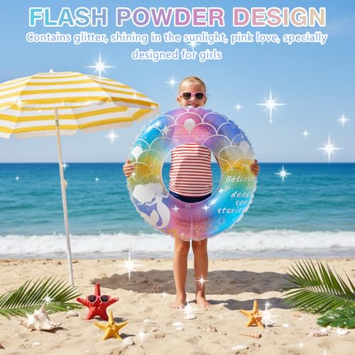 Image of ProberosSwim Ring, Swimming Tube for Kids Age 3-6, PVC Inflatable Mermaid Swim Ring Pool Float with Fantasy Print Design, Lightweight Floating Tube for Kids, Summer Pool & Beach Water Toy, 22-50 CM