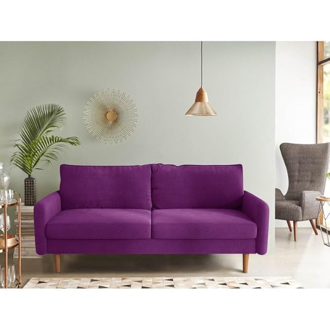 Image of Morrone Velvet Loveseat 3-Seater Sofa, Modern Upholstered Couch for Living Room, Bedroom and Office, Plush Cushion Accent Seating Furniture (Purple, 3 Seater)