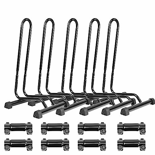 CyclingDeal Adjustable 5 Bike Floor Parking Rack Indoor Home Storage Garage Bicycle Rack Free Standing Apartment Stands - Great for Mountain Road Kids Hybrid Bikes